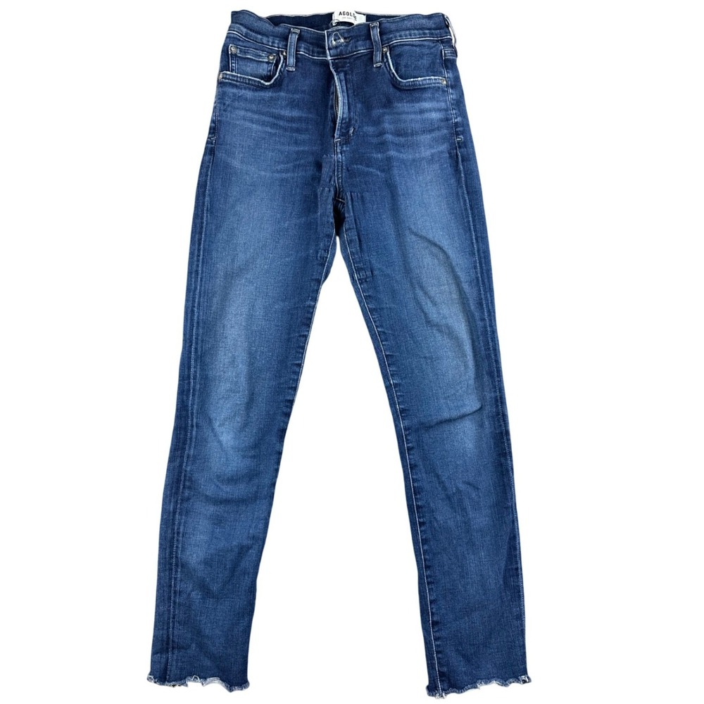 AGOLDE Sophie High Rise Skinny Crop Jeans 26 Blue Claremont Raw Hem USA Made